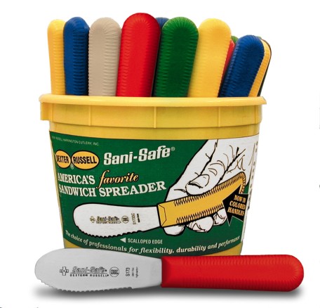 S173SC-48 Sani-Safe sandwich Spreaders Bucket of 48 scall. colored hdl. spreaders EACH